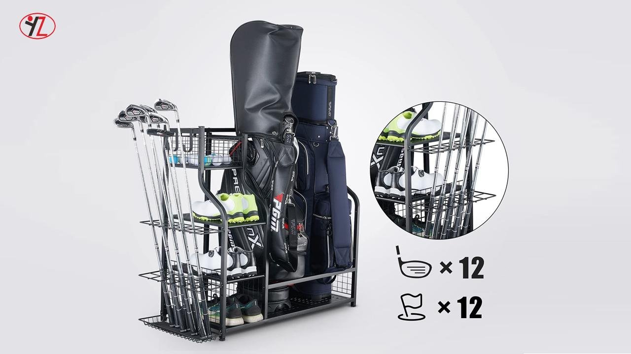 Best Metal Two Golf Bag Organizer Stand Storage Rack For Garage Manufacturer 4