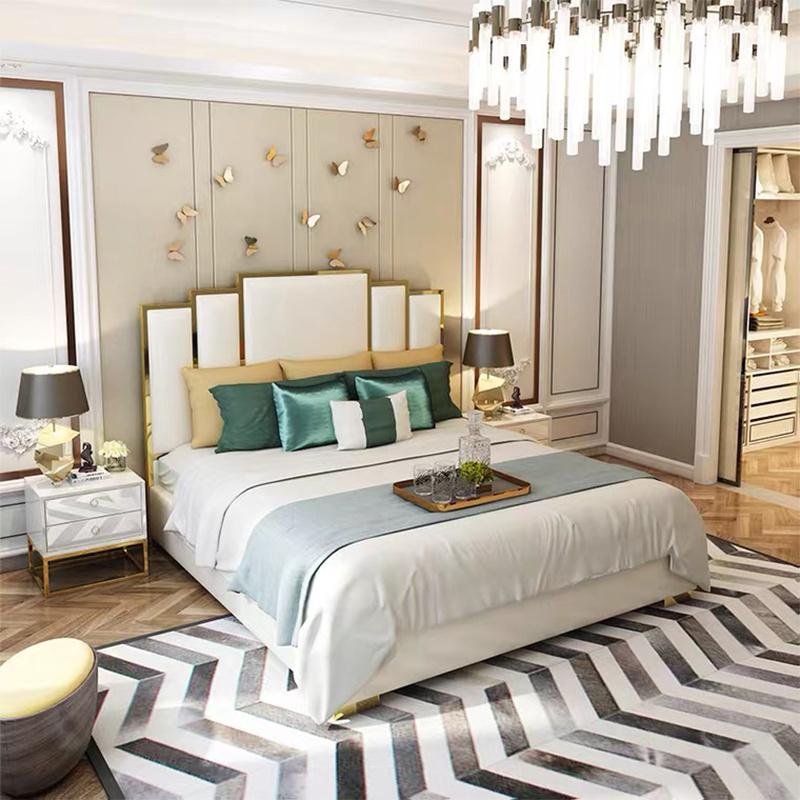 European Design Furniture Microfiber Leather Luxury Bedroom King Size Bed 2
