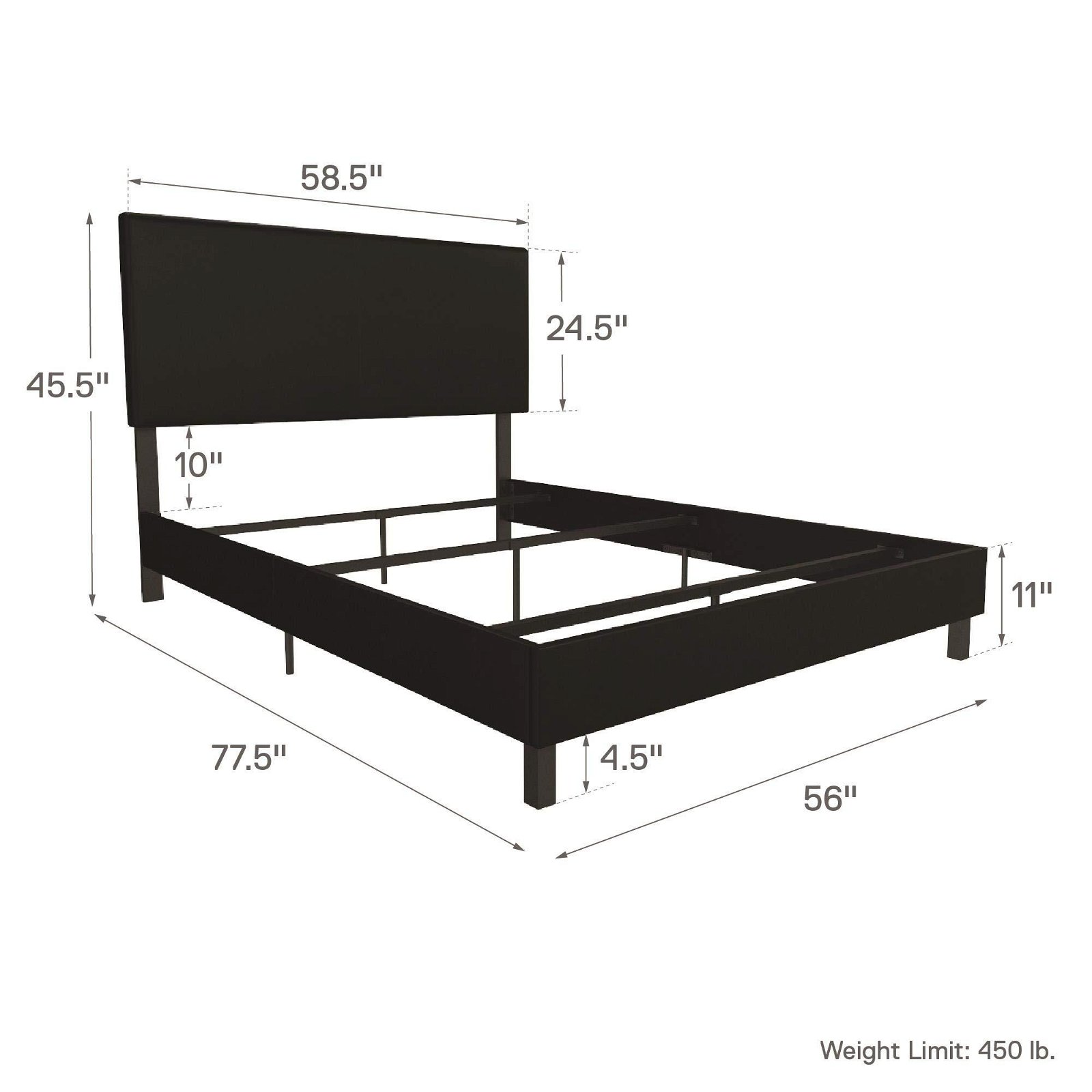 King Size Black Simplicity Upholstered Bed 4