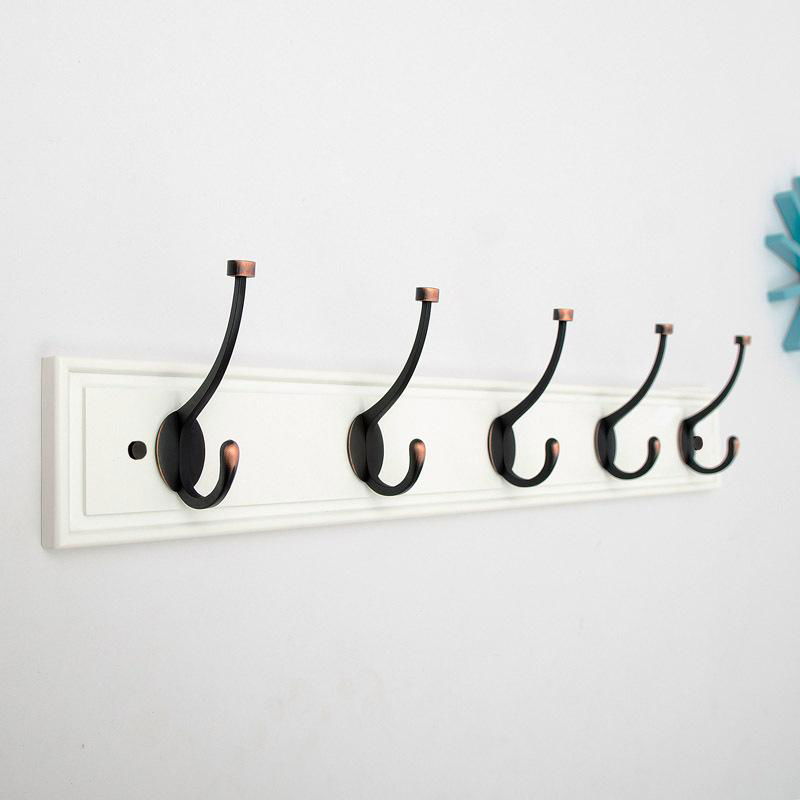 Oil Rubbed Bronze double robe white wood wall coat hat hooks wire rack