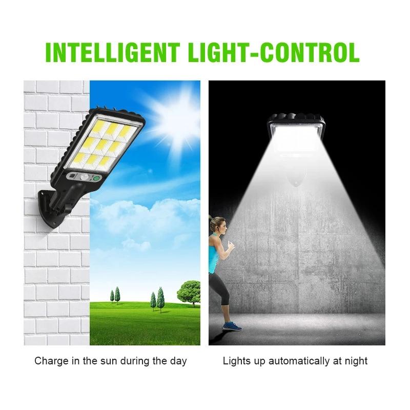 Solar Street Lights Outdoor Waterproof Motion Sensor Wall LED Lamp with 3 Light 5