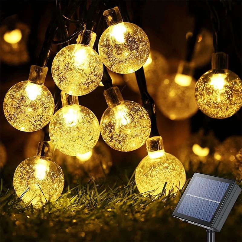 Solar String Lights Outdoor 60 Led Crystal Globe Lights with 8 Modes Waterproof