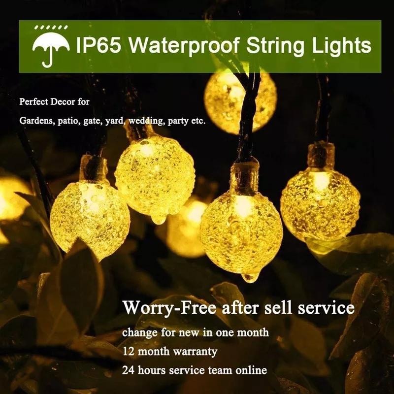 Solar String Lights Outdoor 60 Led Crystal Globe Lights with 8 Modes Waterproof  3