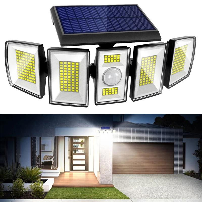 Solar Motion Sensor Lights Outdoor 5 Heads 300 LED Solar Street Lamp Waterproof