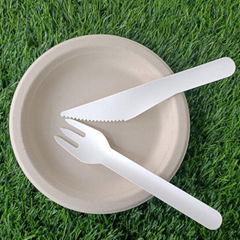 一次性使用環保刀具甜品刀叉勺竹漿紙漿模塑可降解無污染