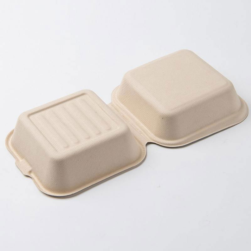 一次性使用环保餐具6寸汉堡盒外带连盖餐盒竹浆纸浆模塑可降解 3