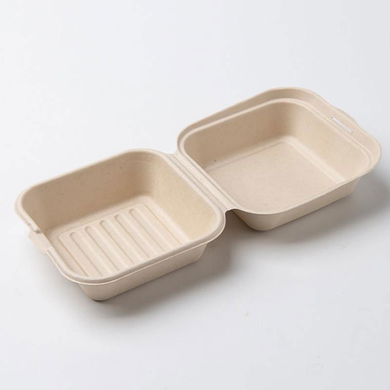 6 Inch Paper Pulp Biodegradable Bagasse Sugarcane Burger Box 4