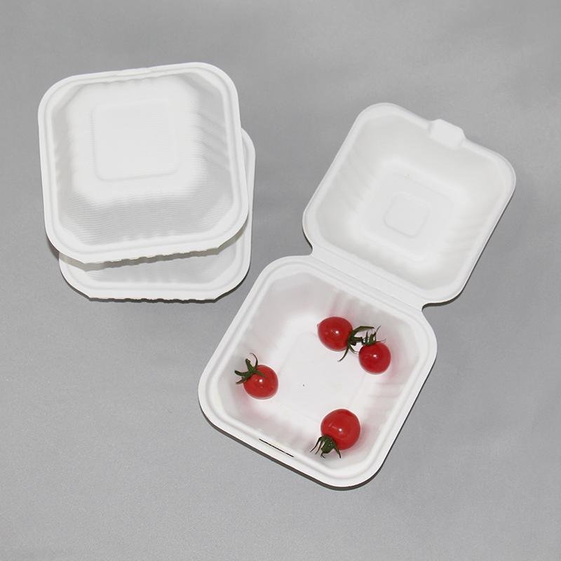 一次性使用环保餐具6寸汉堡盒外带连盖餐盒竹浆纸浆模塑可降解