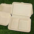 一次性使用環保餐具9x6寸2格雙格外帶連蓋餐盒竹漿紙漿模塑可降解 1