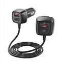 60W 4 USB Car Charger Extension Front Backseat Fast Car Charger for Mobile Phone