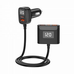 78W 5-in-1 USB C Car Charger Extension Cable Front Backseat Fast Car Charger