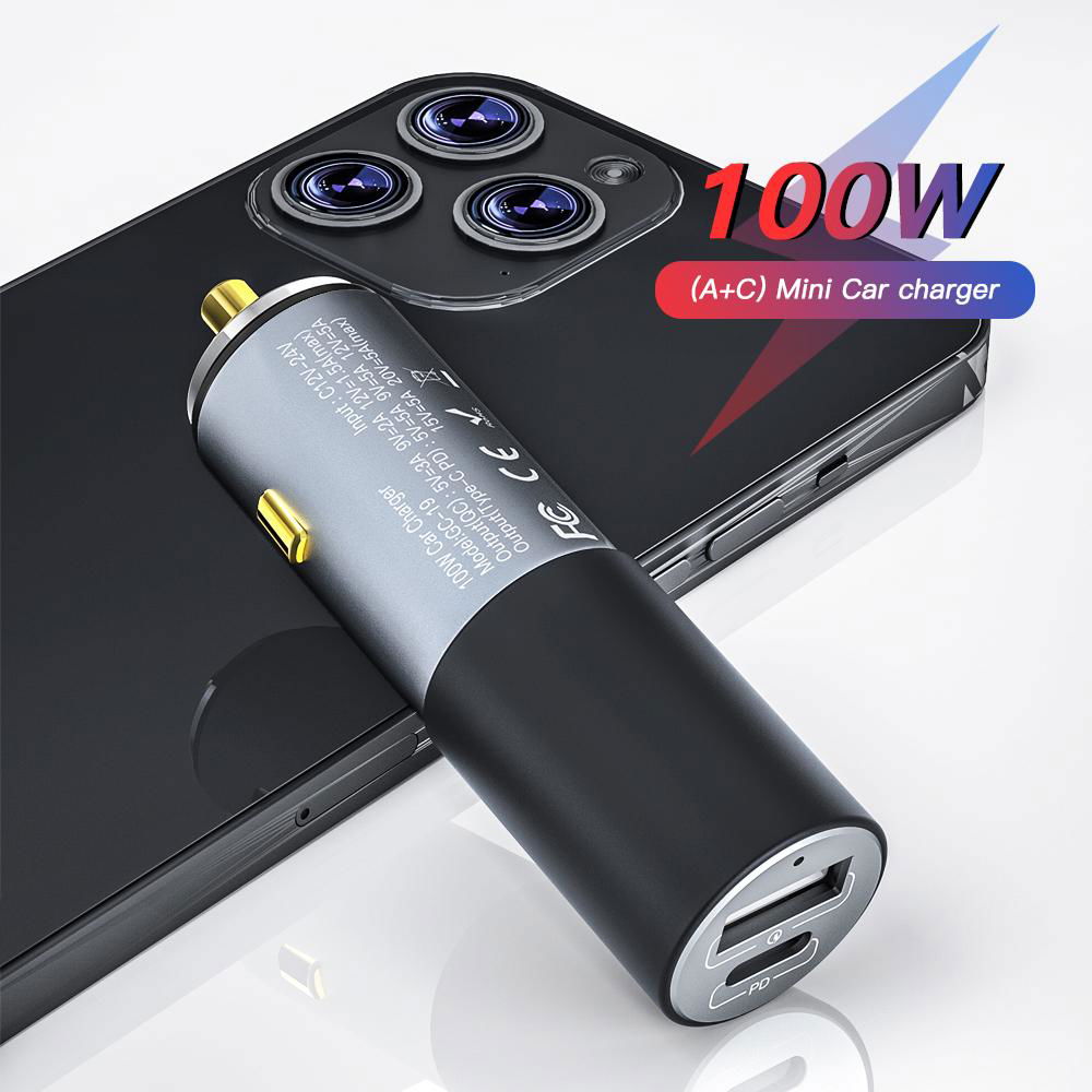 High Power 100W Car Charger USB Type C PPS Mini Fast Charger with LED Indicator 3