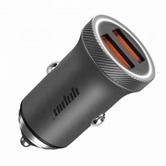 Mini Size Metal Dual USB Car Charger QC 3.0 Quick Charger Mobile Phone Charger 