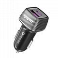 48W USB C Car Charger PD QC 3.0 ABS Material Body with Carbon Fiber Processing