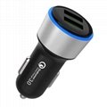 QC 3.0 Car Charger Quick Charge Dual USB Car Charger ABS Material