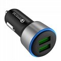 QC 3.0 Car Charger Quick Charge Dual USB Car Charger ABS Material