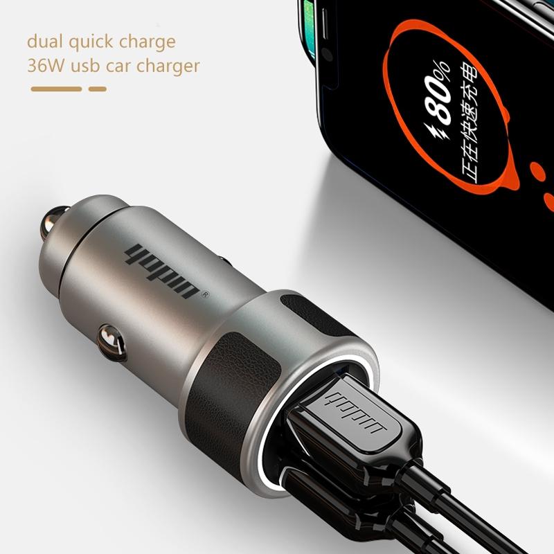 QC 3.0 USB Type C PD Car Charger with Zinc Alloy Housing & PU Leather Ornament GC15 neutral