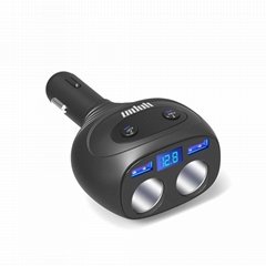 3.1A Dual USB Car Charger LED Voltage Display with Cigarett Socket&On-off Switch