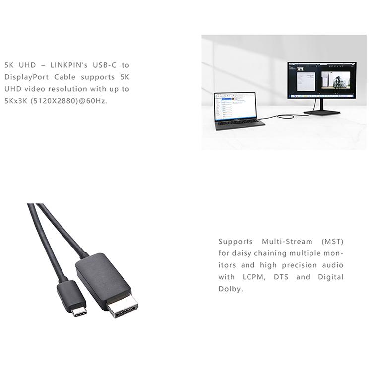 USB C TO DP CABLE, USB-C to DisplayPort 5K Cable 2