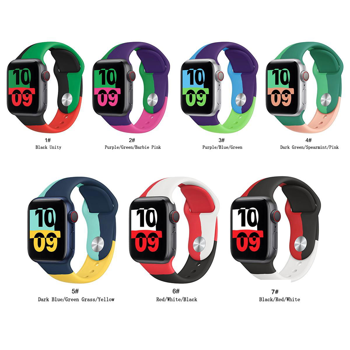 Dual Color Colorful Rainbow Laser Engravable Two Tone Silicone Watch Band Strap 
