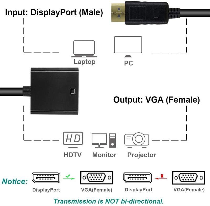 Male to Female DP DisplayPort to VGA Adapter Converter  3