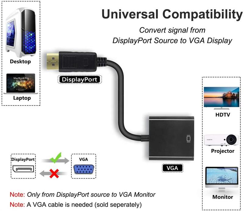 Male to Female DP DisplayPort to VGA Adapter Converter  4