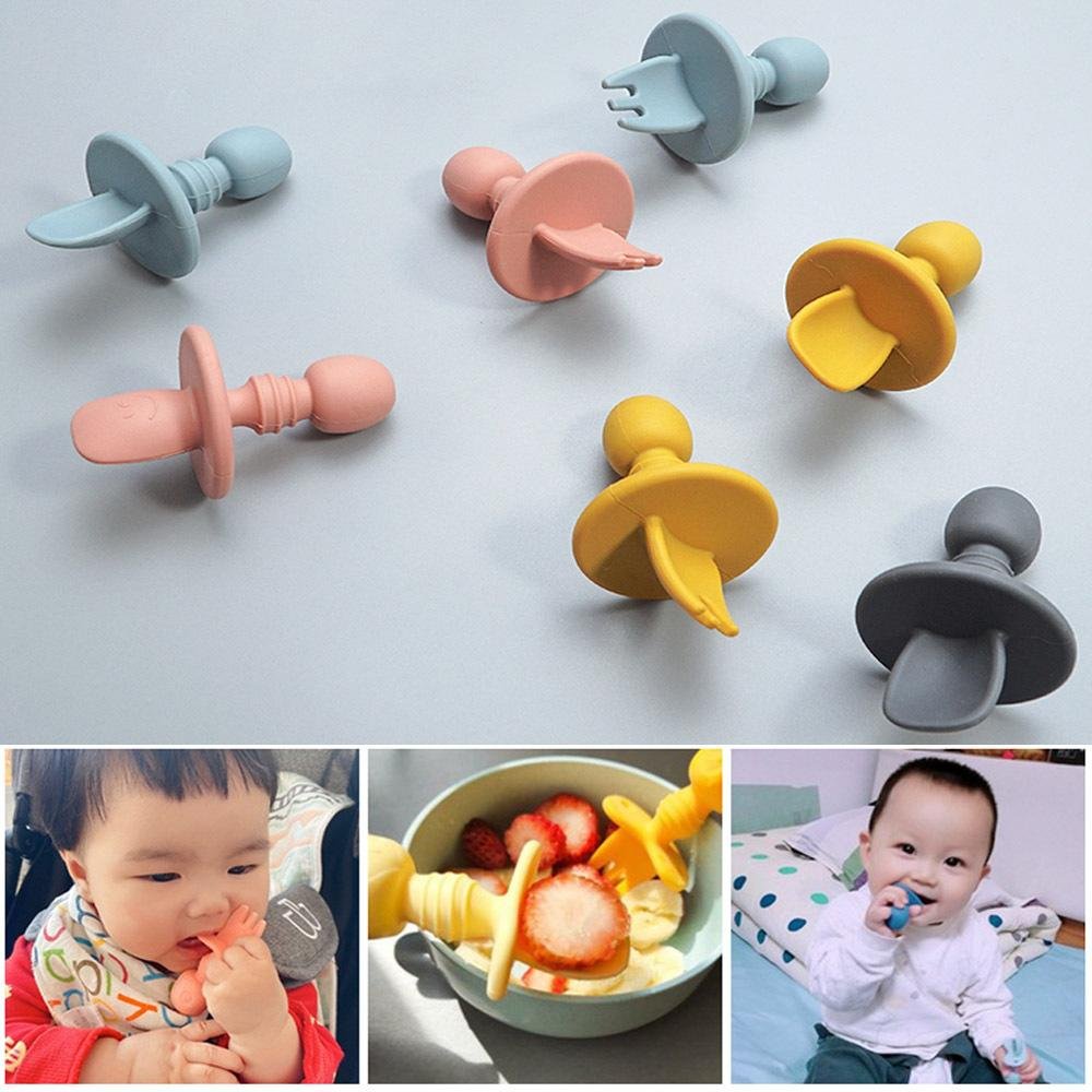 Baby Feed Utensils Silicone Baby Spoon And Fork Set 2