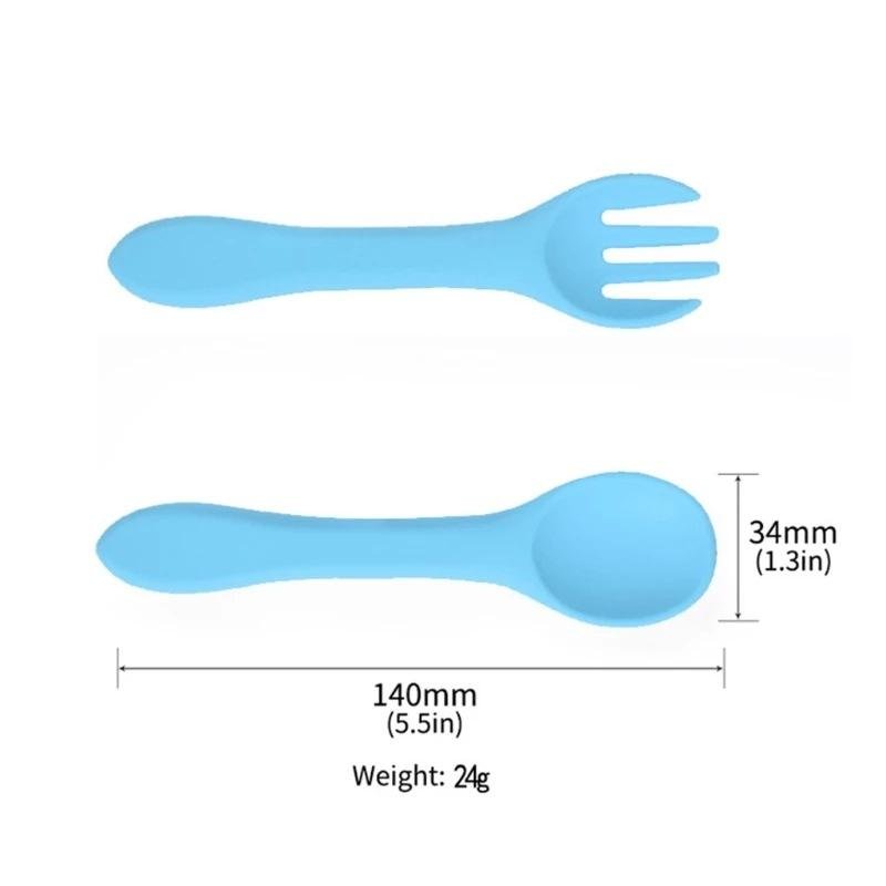 Baby Silicone Spoon And Fork Set Soft Silicone Head