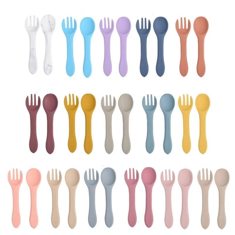 Baby Silicone Spoon And Fork Set Soft Silicone Head 3