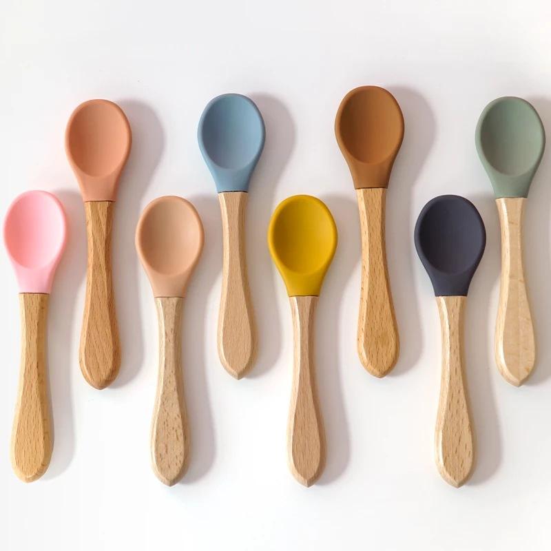 Soft Spoons Infant Silicone Spoons With Wooden Handle