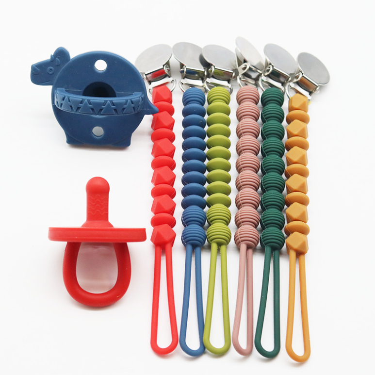 Wooden Teether Baby Use Products Silicone Beads Pacifier Chain Clip