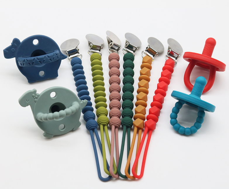 Wooden Teether Baby Use Products Silicone Beads Pacifier Chain Clip 2