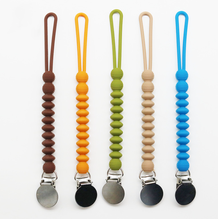 Wooden Teether Baby Use Products Silicone Beads Pacifier Chain Clip 4