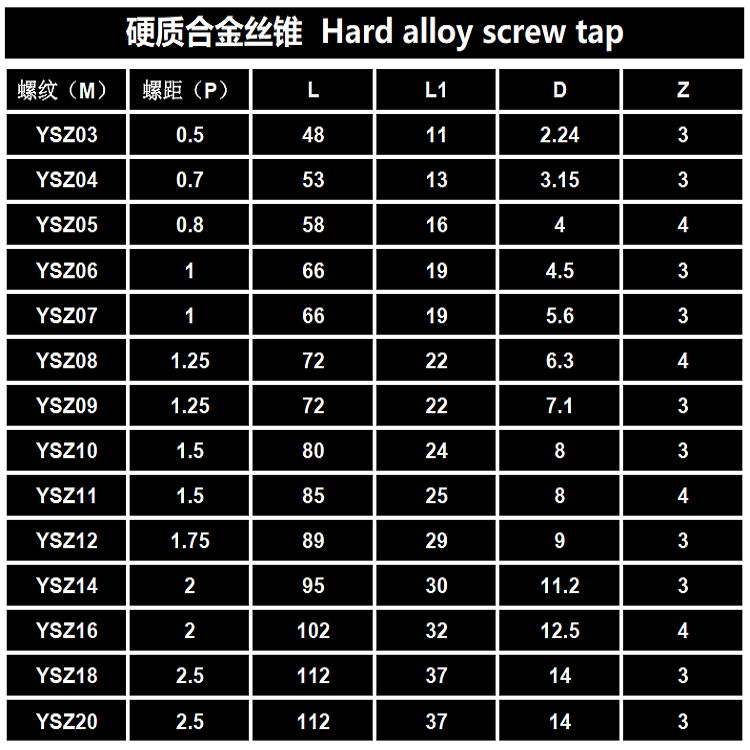 整體硬質合金絲錐直槽攻絲鎢鋼機用M3×0.5-牙長11總長48柄徑2.24 3