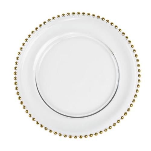 Factory Wholesale Beaded Glass Charger Plate With Gold Rimmed For Wedding 3