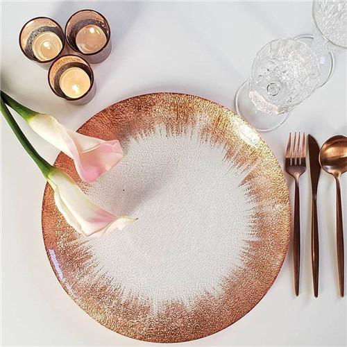 Rose Gold Rimmed Glass Wedding Charger Plate On Wholesale