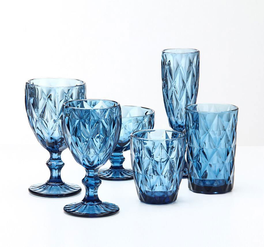 Factory Cheap Wholesale Navy Blue Colored Champagne Wine Goblet Glass Cup