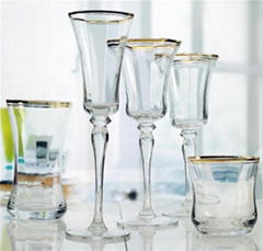 Wedding Vintage Gold Rimmed Crystal Stemware Wine Glassware Set Wholesale