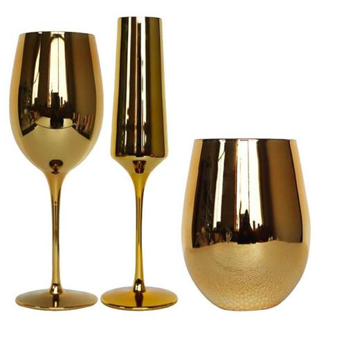 Luxury Gold Electroplated Champagne Wine And Water Glass Set For Wedding 