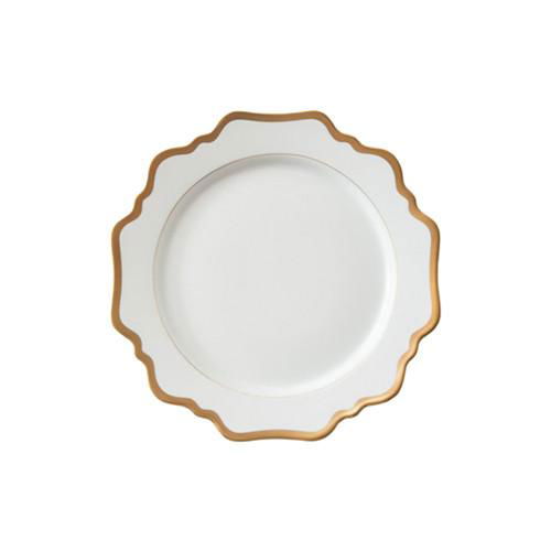 White Ceramic Procelain Charger Dinner Side and Bread Plate Set With Gold Rim 2