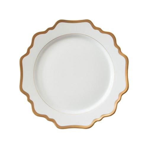 White Ceramic Procelain Charger Dinner Side and Bread Plate Set With Gold Rim 3