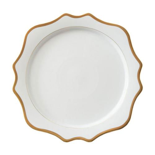 White Ceramic Procelain Charger Dinner Side and Bread Plate Set With Gold Rim 4