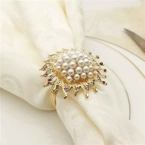 Wholesale Sun Flower Gold Silver Colored Rhinestone Pearl Napkin Rings 4