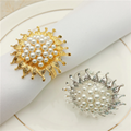 Wholesale Sun Flower Gold Silver Colored Rhinestone Pearl Napkin Rings