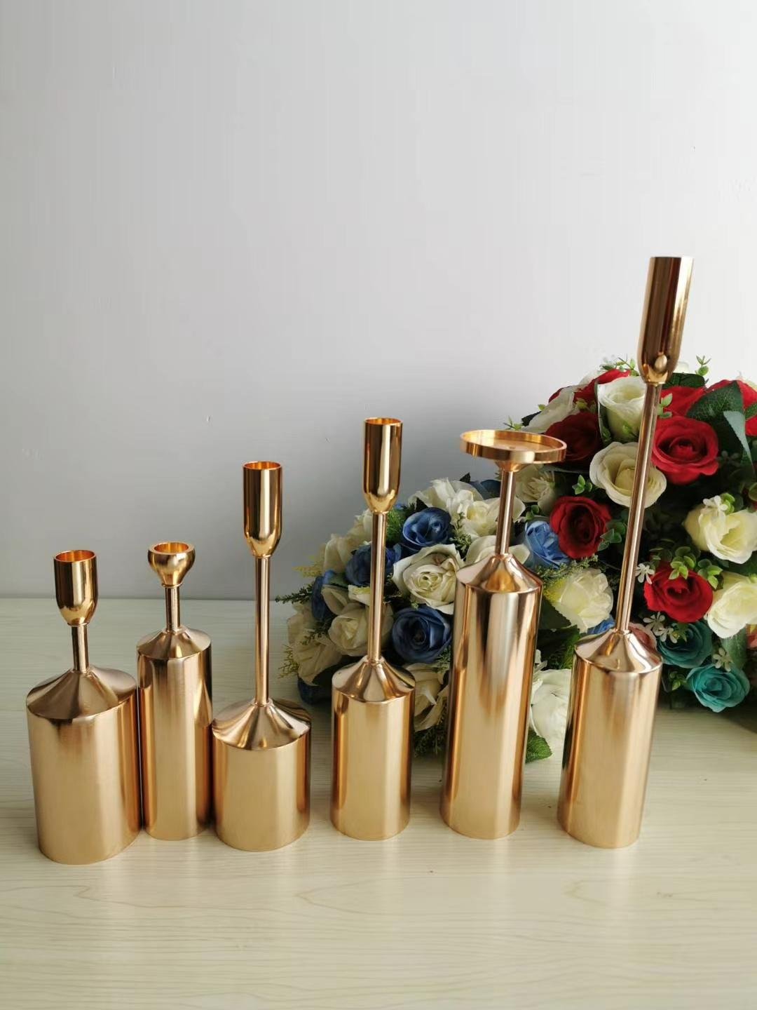 Set of 6 Pieces Gold Metal Single Candle Holder For Wedding Table Decoration