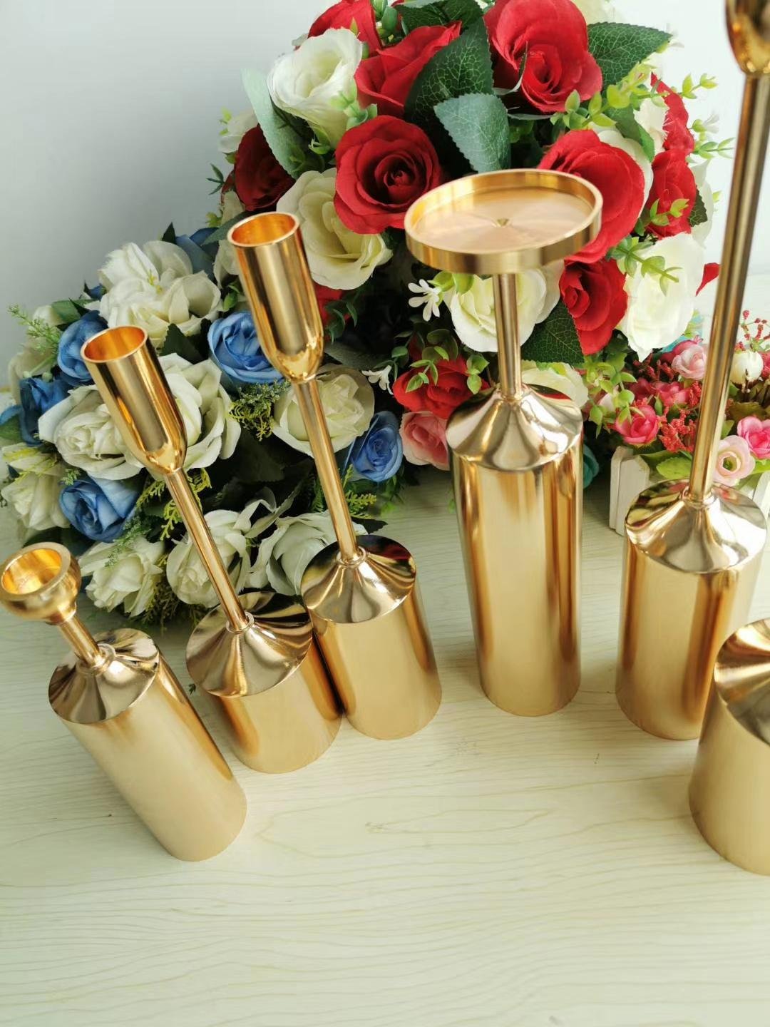 Set of 6 Pieces Gold Metal Single Candle Holder For Wedding Table Decoration 3