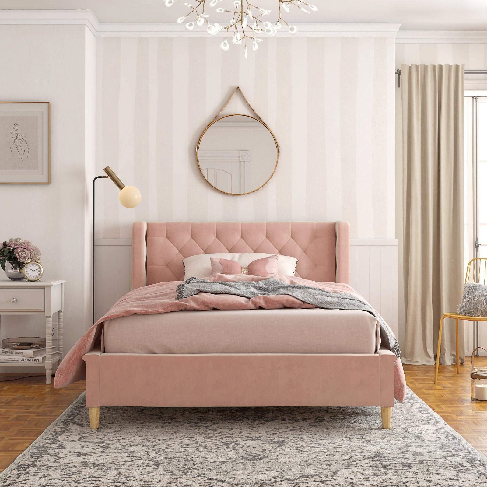 Umikk Modern European Pink Full Size Upholstered Bed for Girls and Boys 4