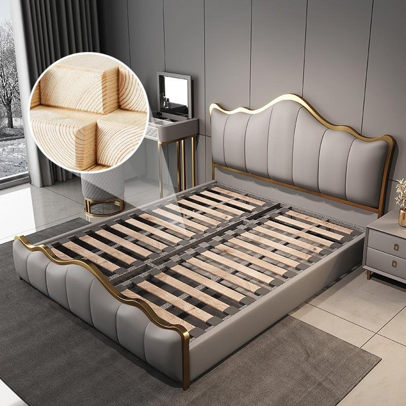 Umikk Beige Queen Bed Frame with Wood Slat Support, Upholstered Platform Bed wit 2