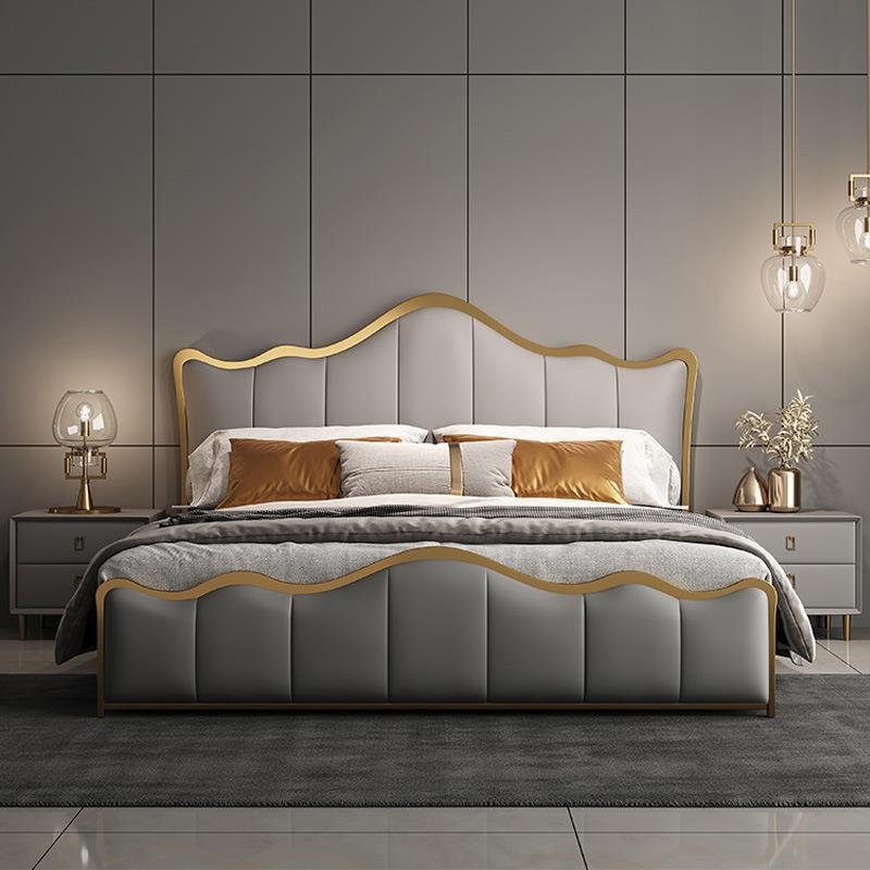 Umikk Beige Queen Bed Frame with Wood Slat Support, Upholstered Platform Bed wit
