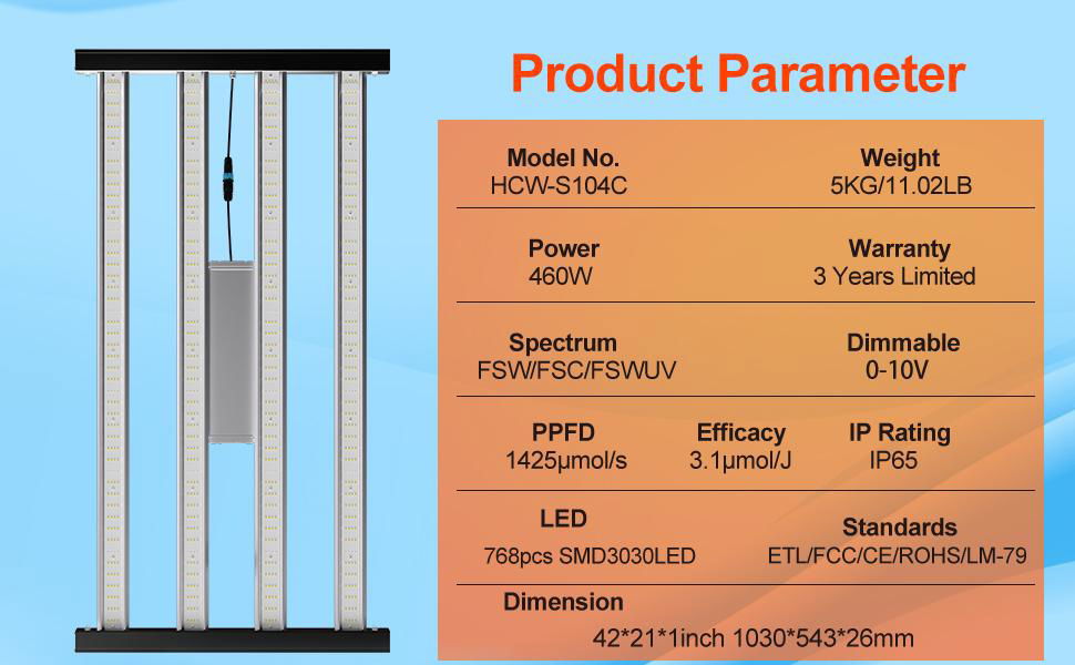 New Design SMD3030 460W Plant Grow Light Full Spectrum Dimmable For Greenhouse 5